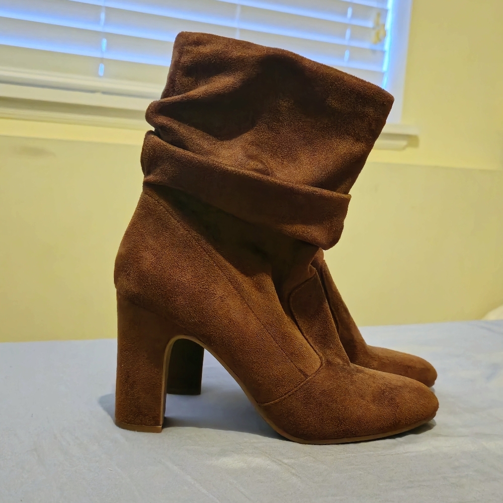 Jessica Simpson Kyminia Mid Calf Brown Suede Casual Heeled Boots